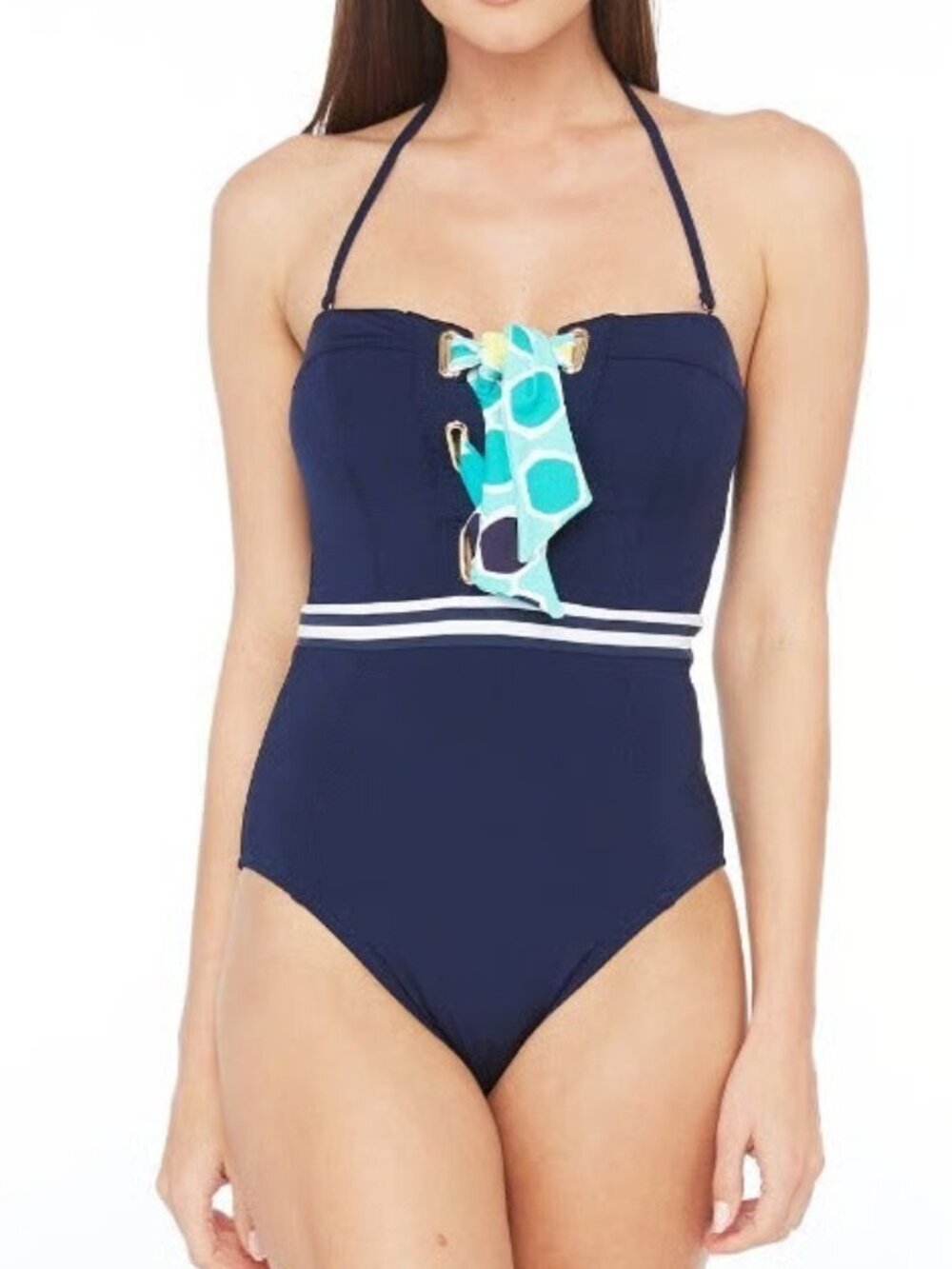 NWT Trina Turk Made in The Shade One Piece Lace Up Bandeau Swimsuit